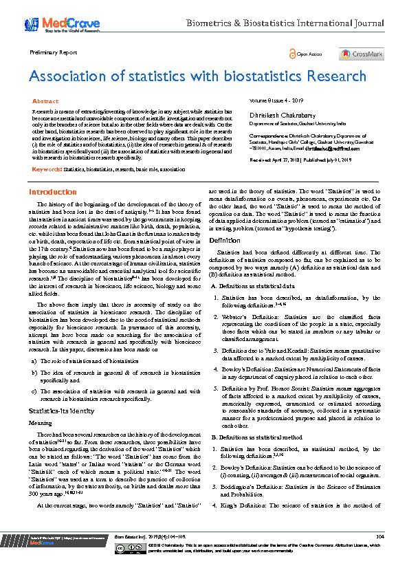 [PDF] Association of statistics with biostatistics Research - MedCrave