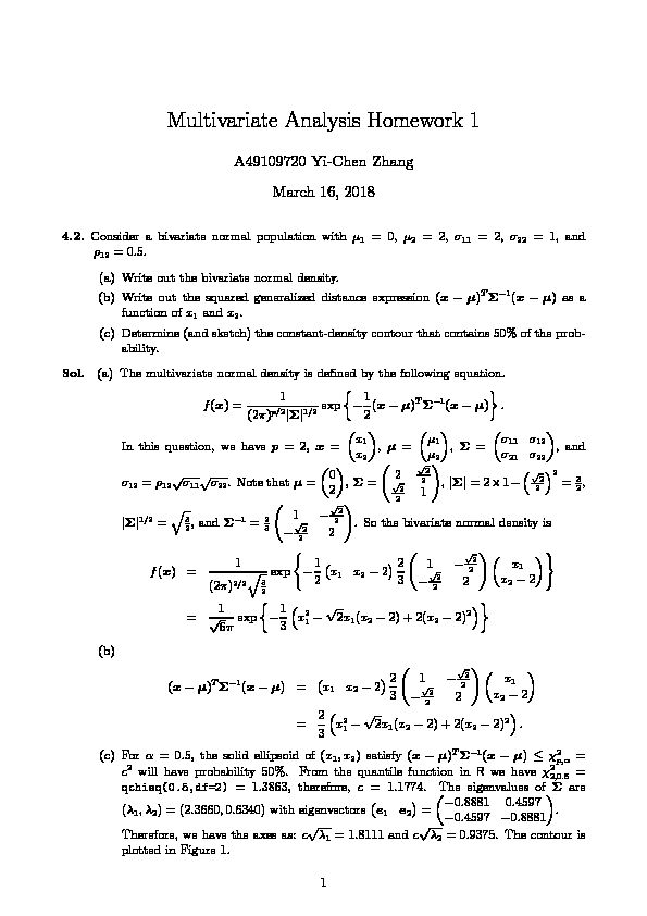 [PDF] Multivariate Analysis Homework 1  MSU
