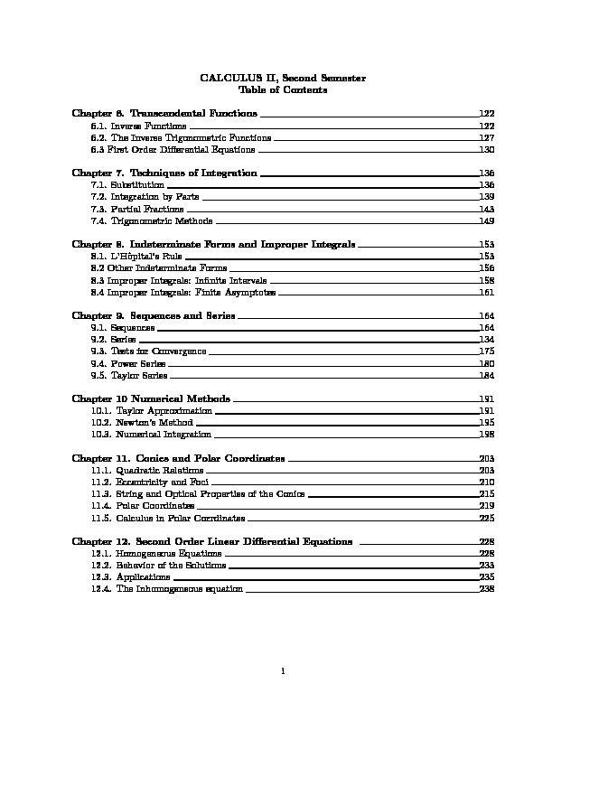 [PDF] CALCULUS II, Second Semester Table of Contents