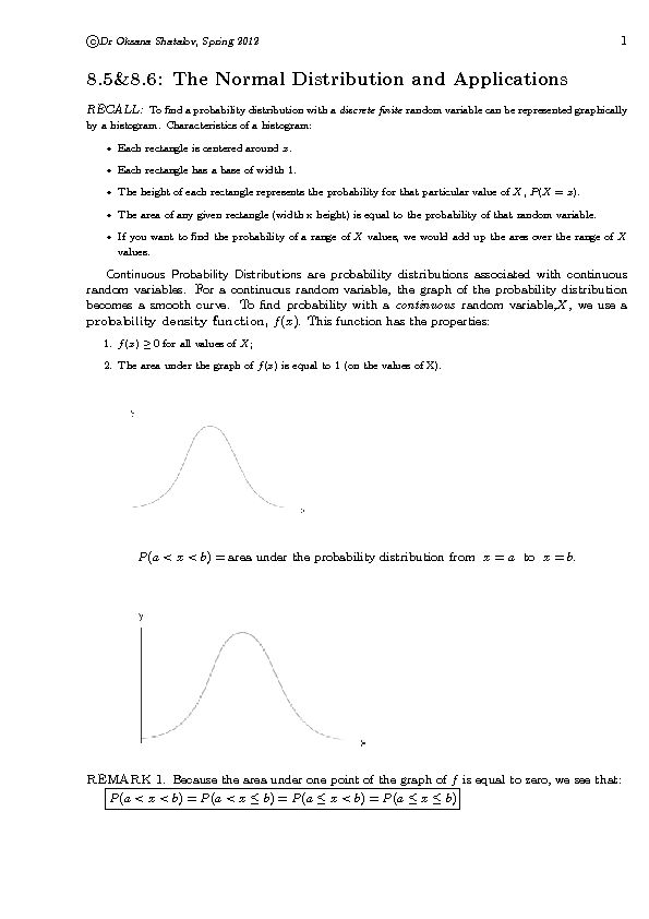 [PDF] 85&86: The Normal Distribution and Applications - TAMU Math