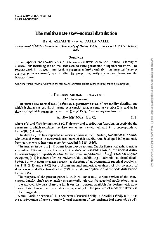 The multivariate skew-normal distribution - Oxford Academic