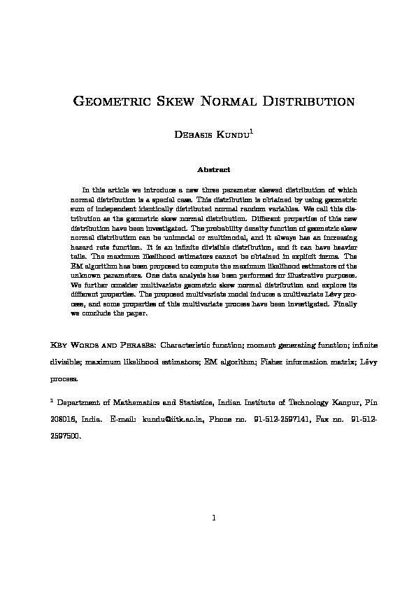 [PDF] Geometric Skew Normal Distribution