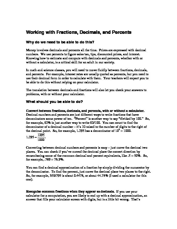 [PDF] Working with Fractions, Decimals, and Percents