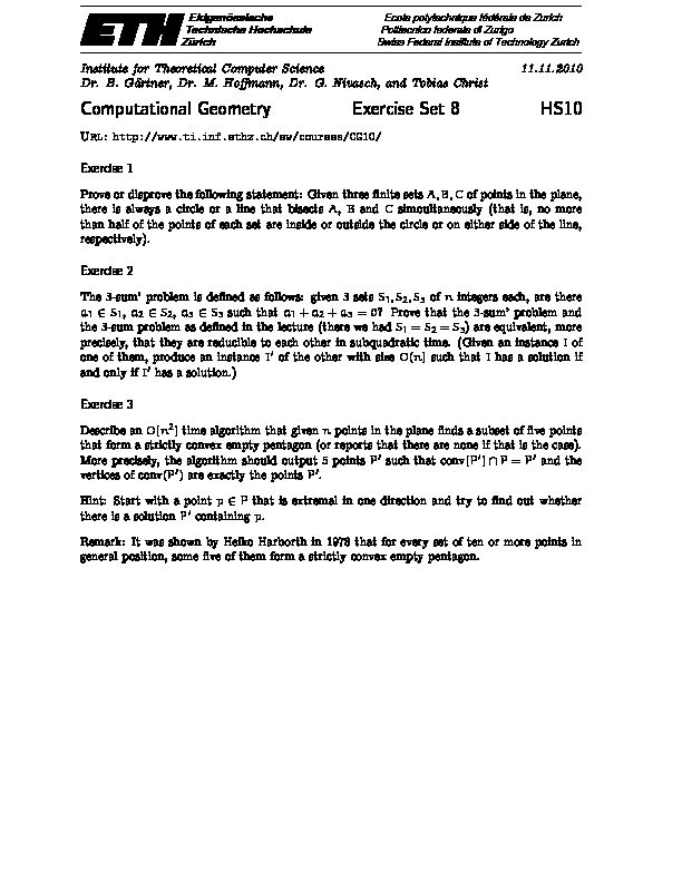 [PDF] Computational Geometry Exercise Set 8 HS10