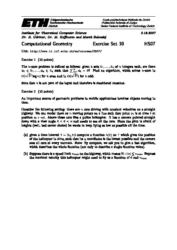 [PDF] Computational Geometry Exercise Set 10 HS07