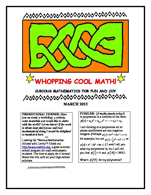 [PDF] WHOPPING COOL MATH - Harvard Mathematics Department