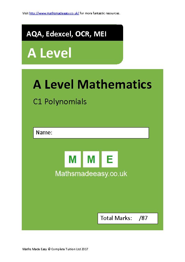 A Level Mathematics - MME