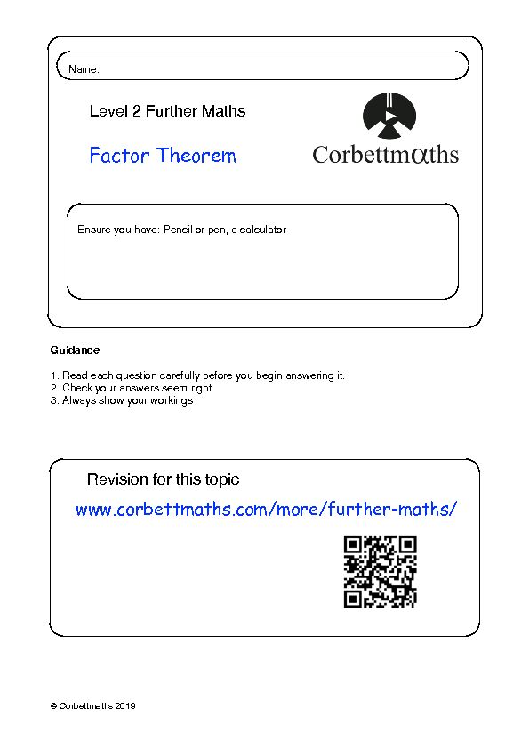 [PDF] Factor Theorem - Corbettmaths
