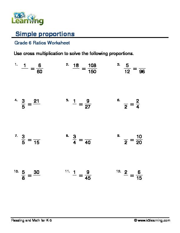 [PDF] Simple proportions - Grade 6 Ratios Worksheet - K5 Learning