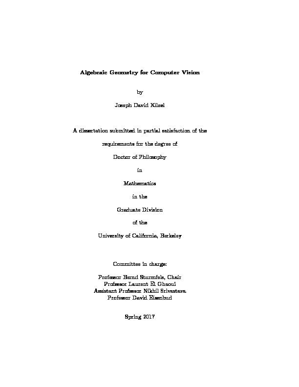 [PDF] Algebraic Geometry for Computer Vision by Joseph David Kileel