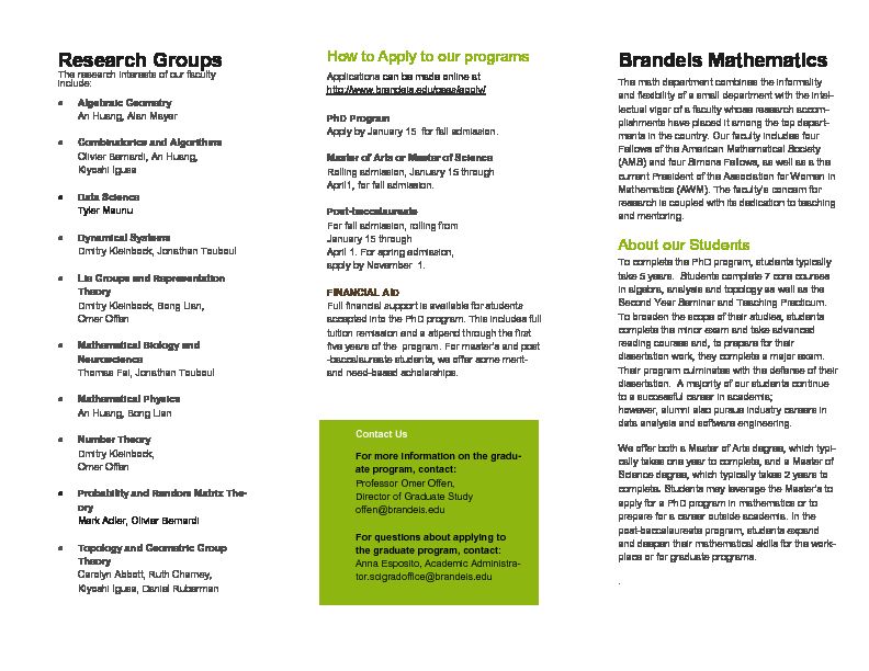 [PDF] Brandeis Mathematics Research Groups