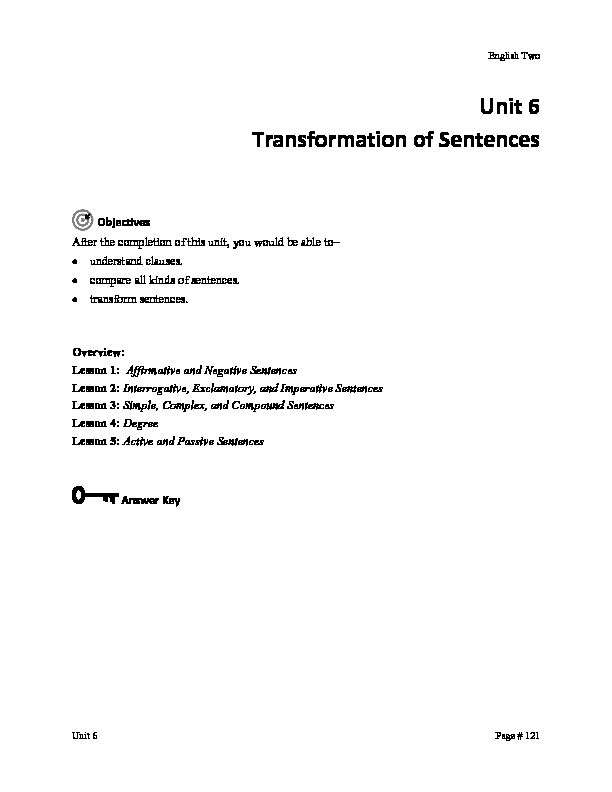 [PDF] Unit 6 Transformation of Sentences - Bangladesh Open University