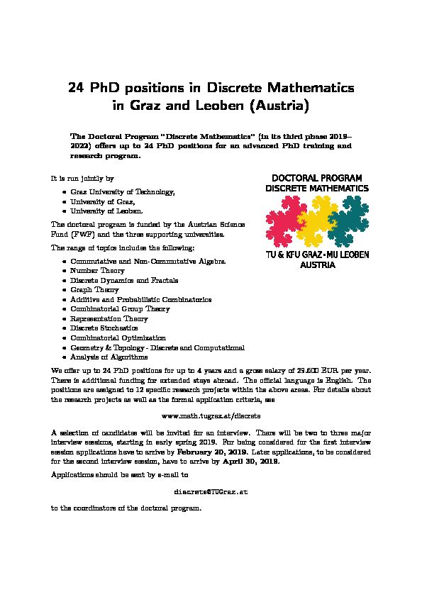 [PDF] 24 PhD positions in Discrete Mathematics in Graz and Leoben