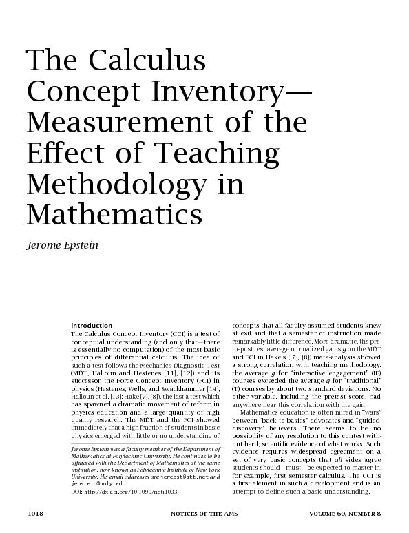 The Calculus Concept Inventory— Measurement of the Effect of