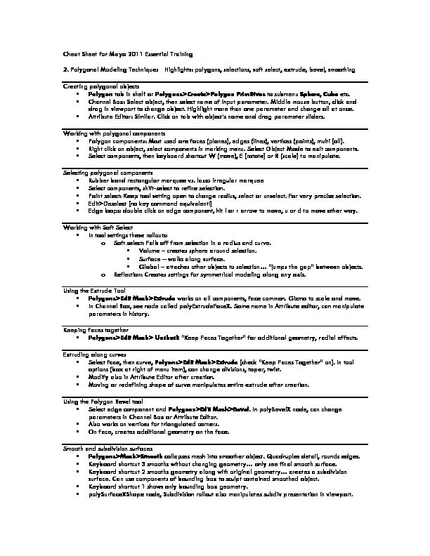 [PDF] Cheat Sheet for Maya 2011 Essential Training 2  - New Media Wiki