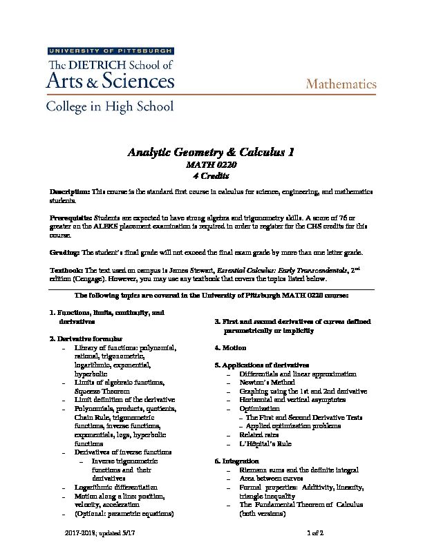 [PDF] Analytic Geometry & Calculus 1 - University of Pittsburgh