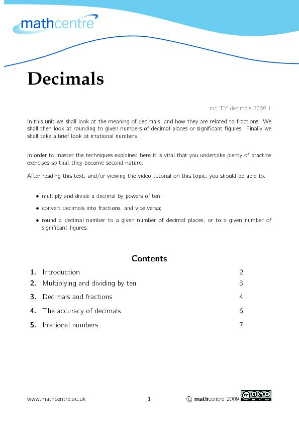 [PDF] Decimals - Mathcentre