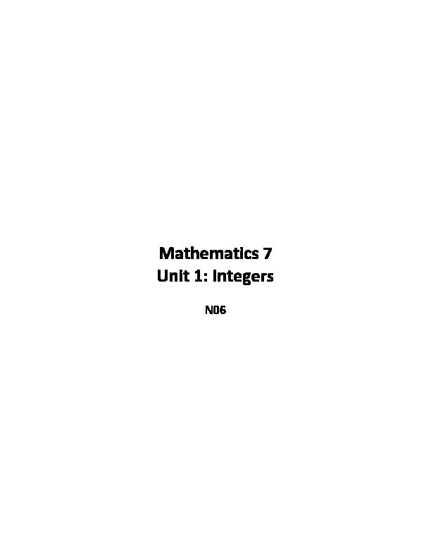 [PDF] Mathematics 7 Unit 1: Integers - Nova Scotia Curriculum