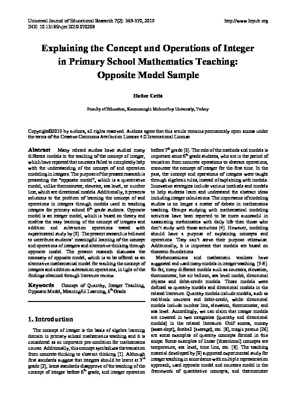 [PDF] Explaining the Concept and Operations of Integer in Primary School