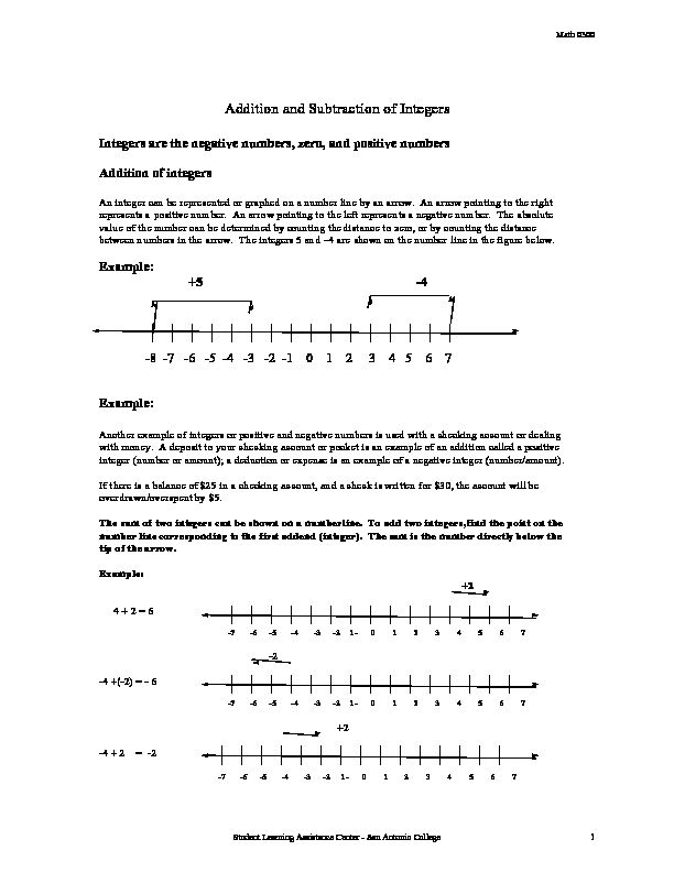 [PDF] Addition and Subtraction of Integers - Alamo Colleges