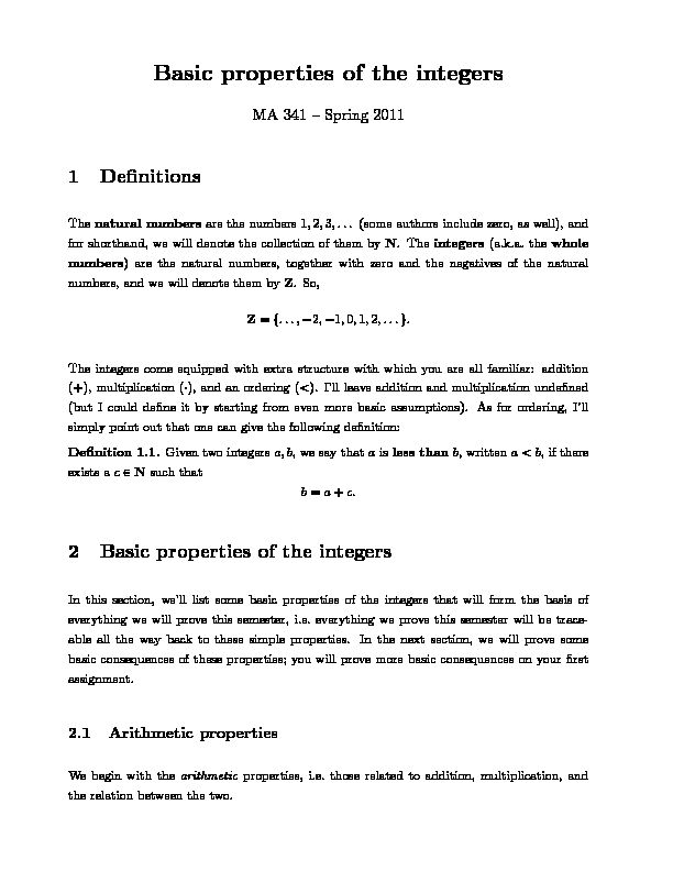 [PDF] Basic properties of the integers