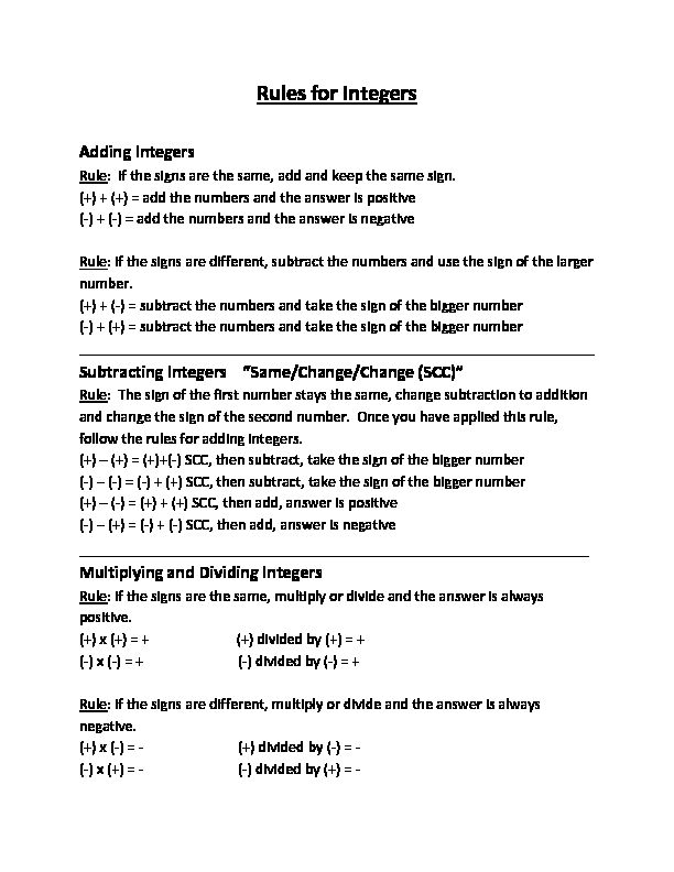 [PDF] Rules for Integers