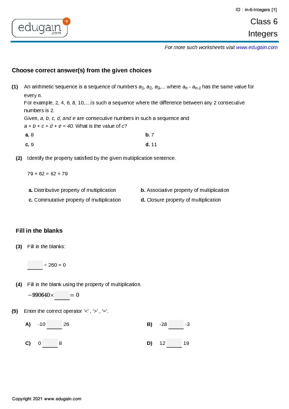 [PDF] Class 6 Integers