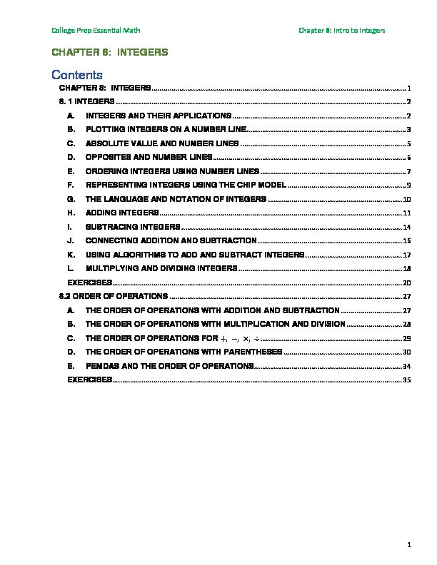 [PDF] CHAPTER 8: INTEGERS - Contents