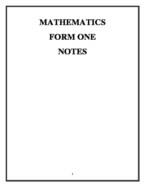 [PDF] MATHEMATICS FORM ONE NOTES