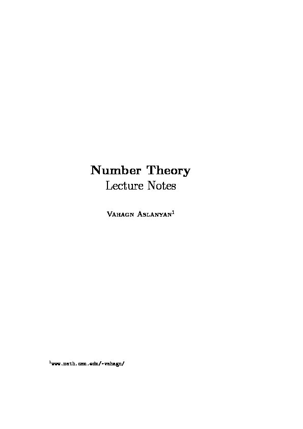 [PDF] Number Theory Lecture Notes - Vahagn Aslanyan