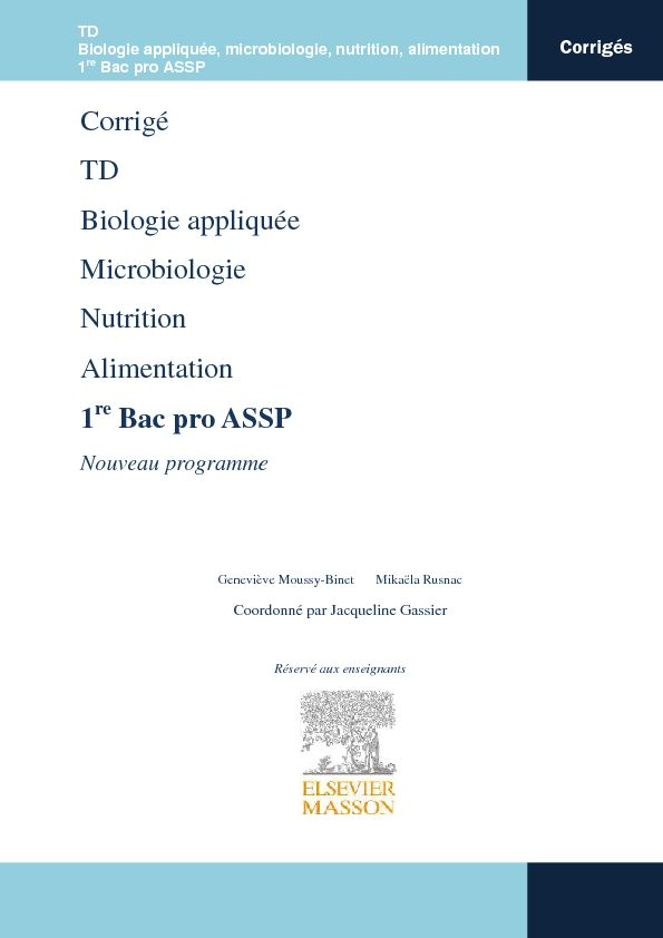 Corrigé TD Biologie appliquée Microbiologie Nutrition Alimentation 1