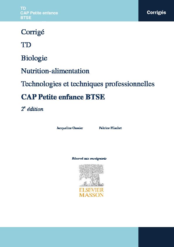[PDF] Corrigé TD Biologie Nutrition-alimentation  - EM consulte