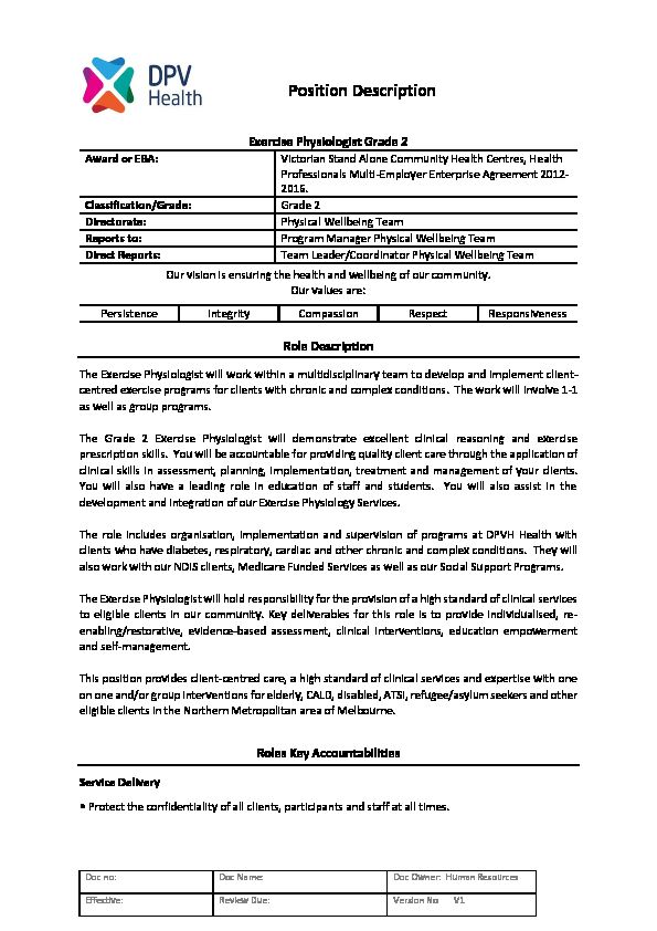 [PDF] Position Description - DPV Health
