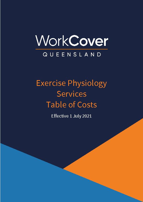 Exercise Physiology Services Table of Costs - 1 July 2021