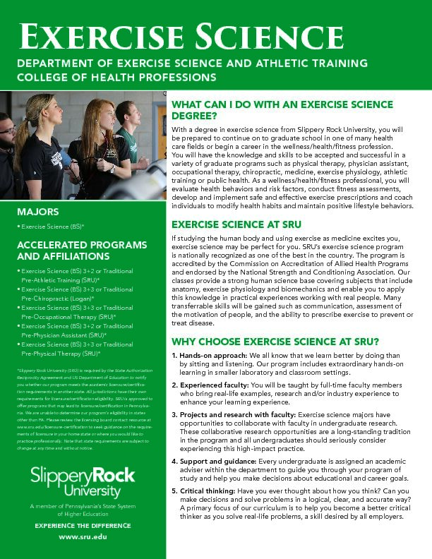 Exercise Science  Slippery Rock University