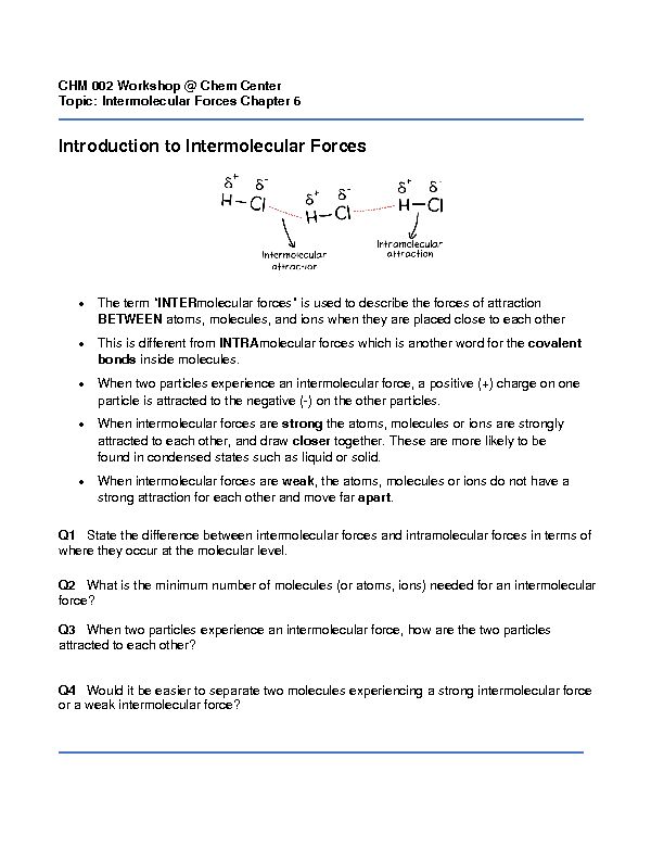 Introduction to Intermolecular Forces - Chem Center