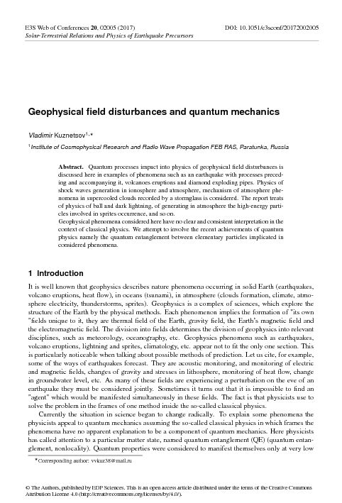 Geophysical field disturbances and quantum mechanics