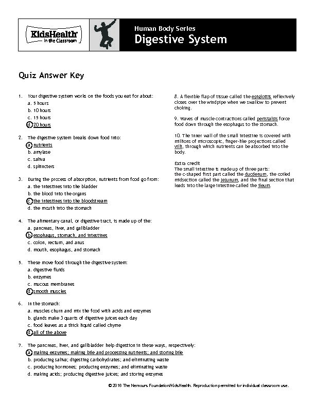 [PDF] Answer Key: Digestive System (Grades 9 to 12)