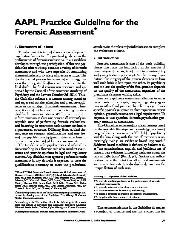 [PDF] AAPL Practice Guideline for the Forensic Assessment - American