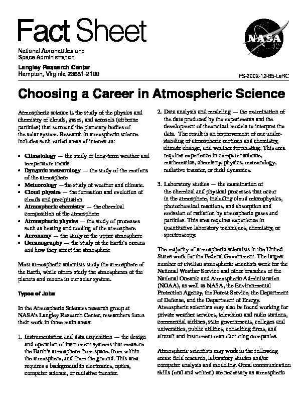 [PDF] careers in atm scien factsheet - NASA