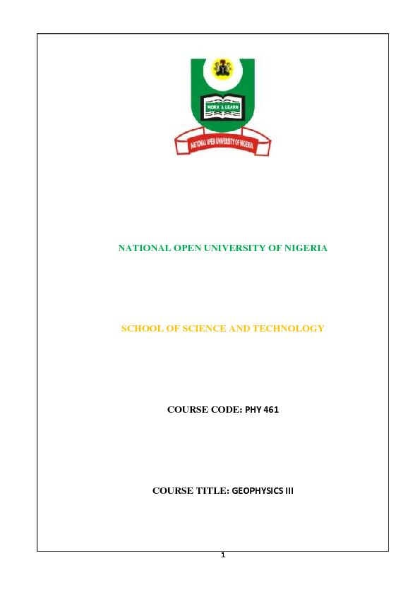 [PDF] PHY 461 GEOPHYSICS III - National Open University of Nigeria