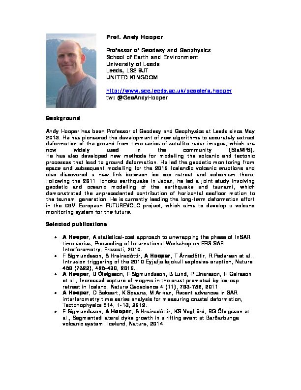 [PDF] Prof Andy Hooper Professor of Geodesy and Geophysics School of