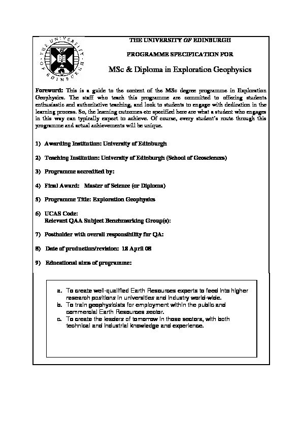 [PDF] MSc & Diploma in Exploration Geophysics