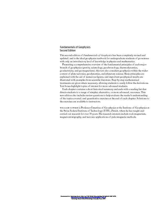 [PDF] Fundamentals of Geophysics, Second Edition