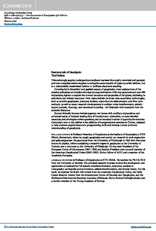 [PDF] Fundamentals of Geophysics Third Edition
