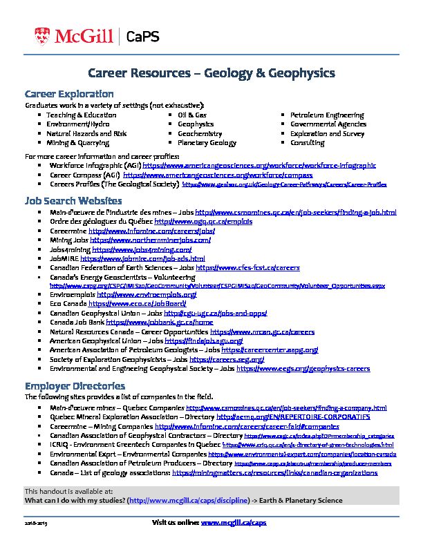 [PDF] Geology & Geophysics  Career Resources