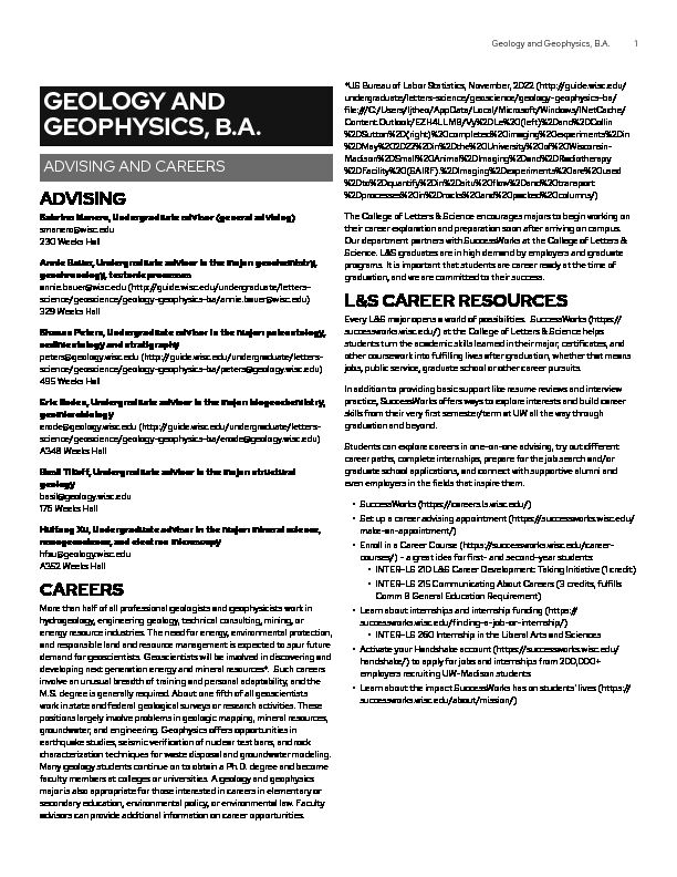 Geology and Geophysics, BA - ADVISING AND CAREERS - Guide