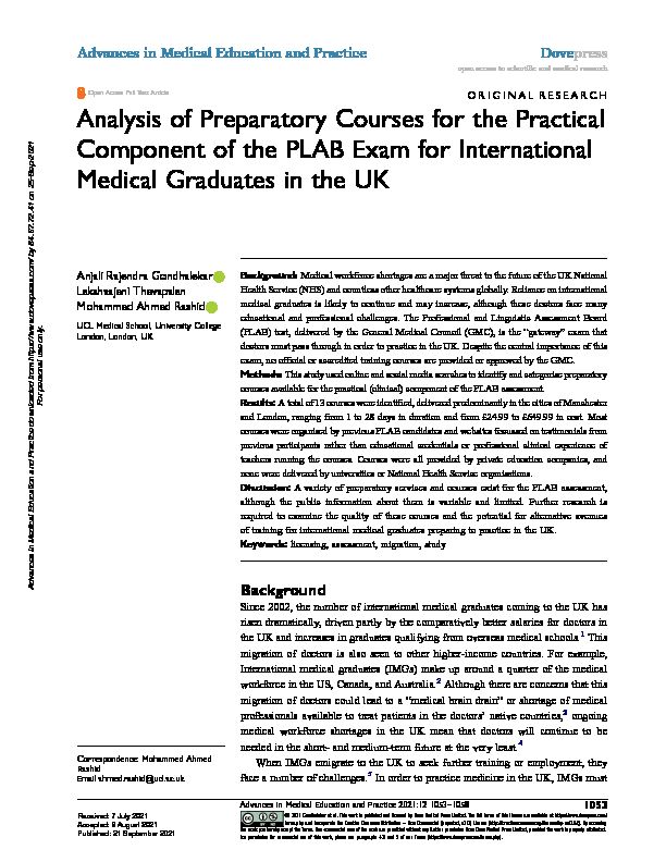 Analysis of Preparatory Courses for the Practical Component of the