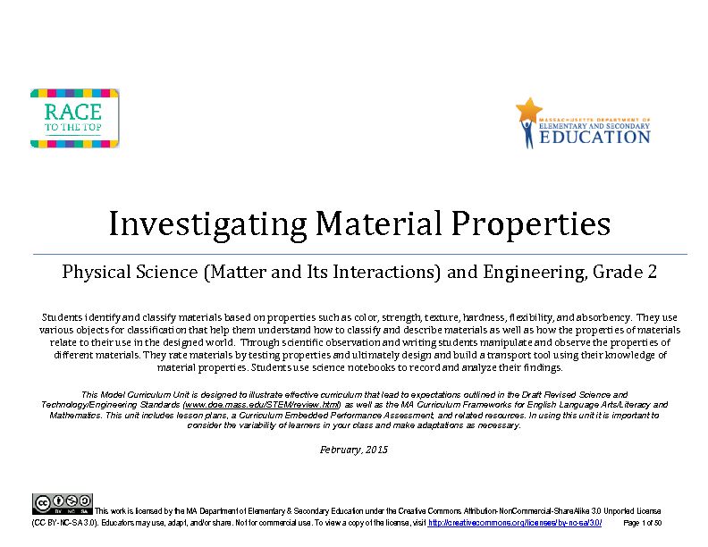 [PDF] Science Grade 2 Investigating Material Properties - Mill River Schools