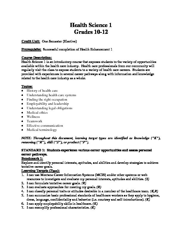 [PDF] Health Science 1 Grades 10-12
